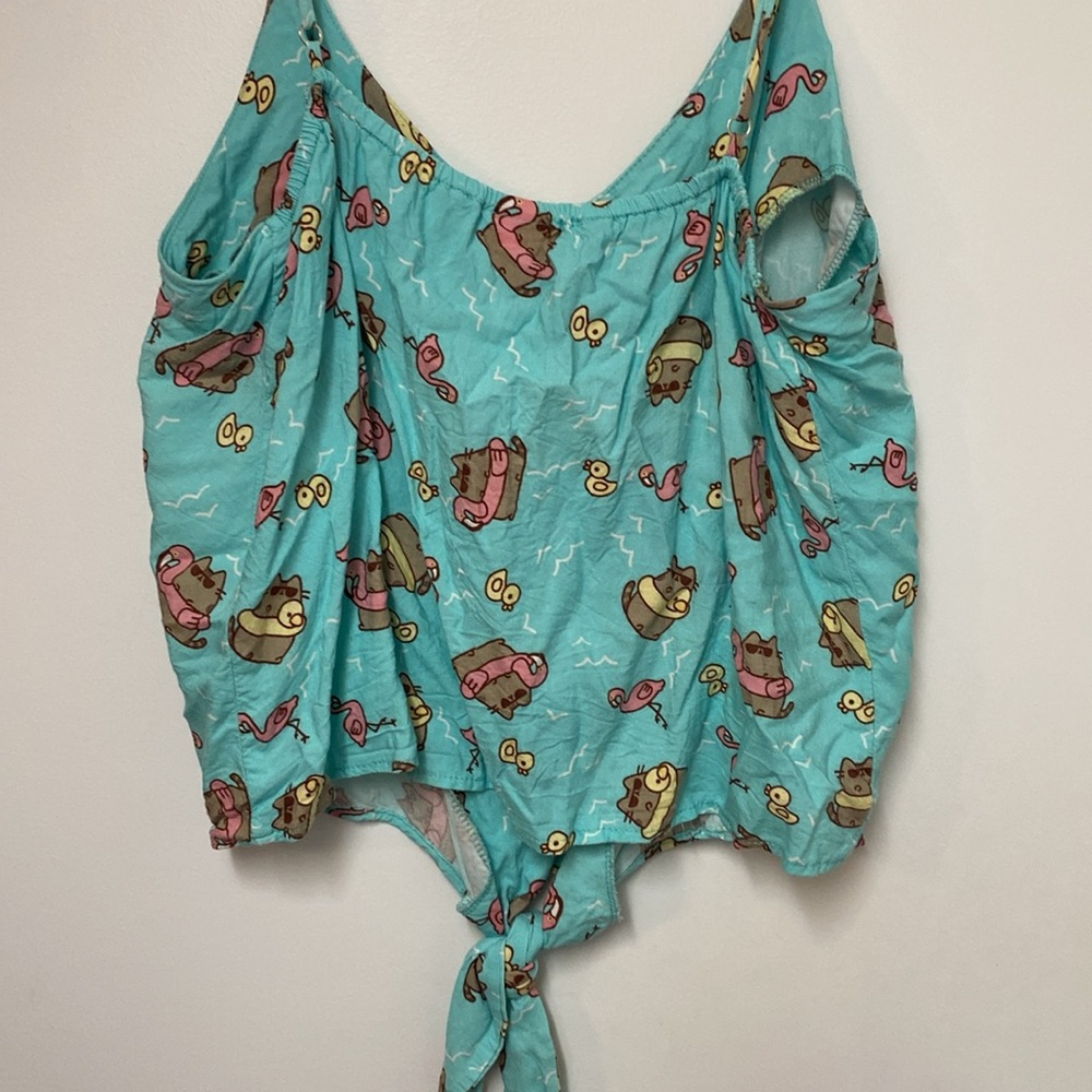 Pusheen pool theme tie off button front crop tank with adjustable straps XL - Picture 5 of 5